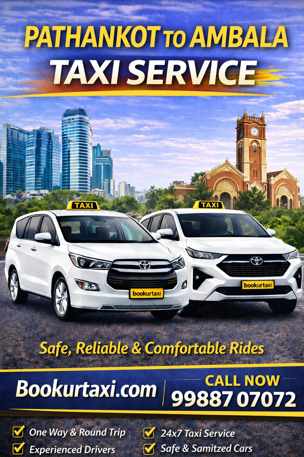 Pathankot to Ambala Taxi | Booking Start ₹3825 - BookUrTaxi
