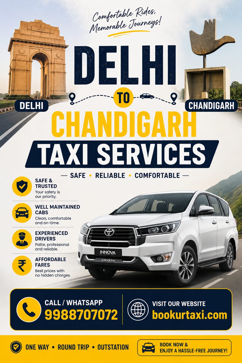 Delhi to Chandigarh Taxi Service cab services